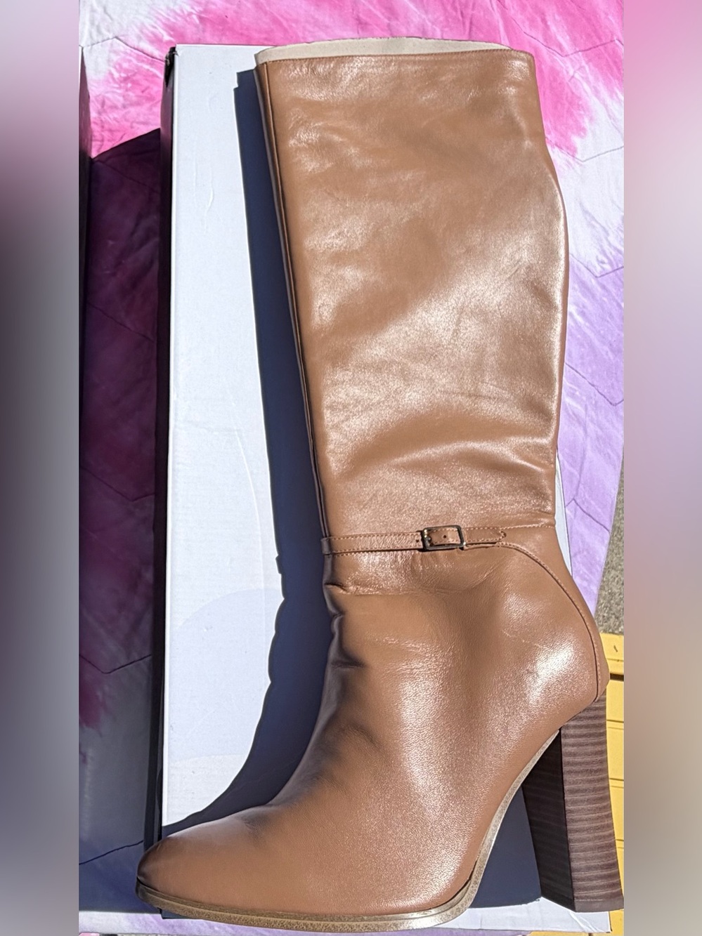 Classic Tan Leather High Boot - Women's Stylish Riding Heel